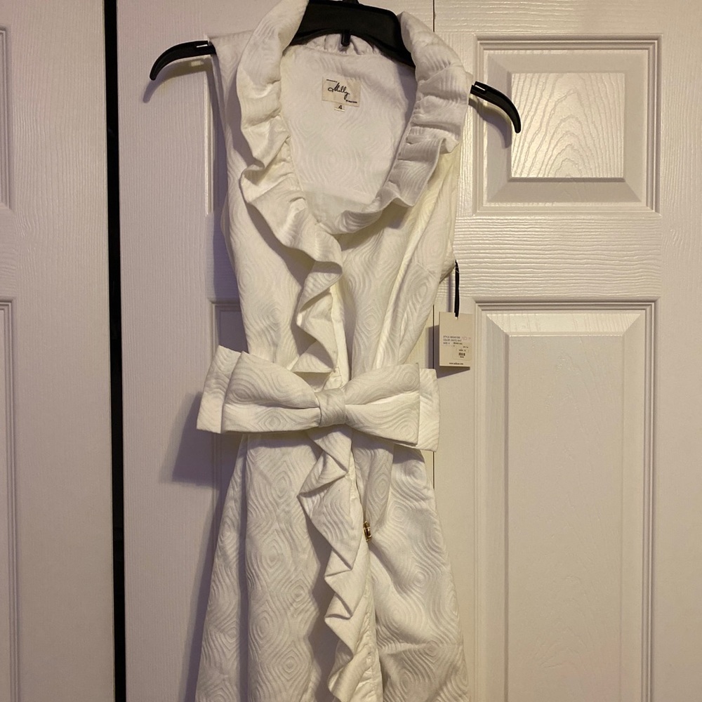 Milly white ruffled wrap dress